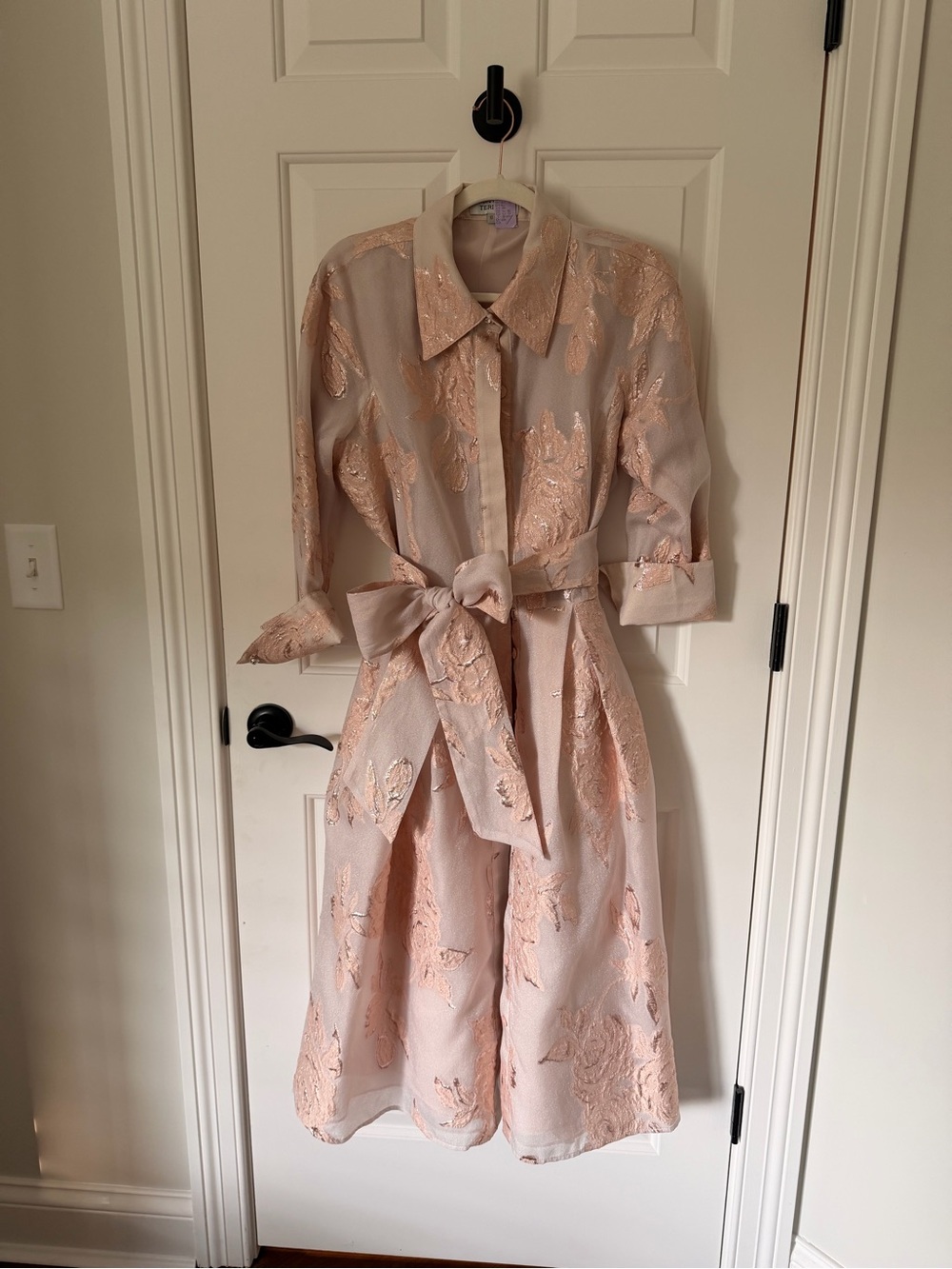 Teri Jon Shirt Dress with Waist Tie